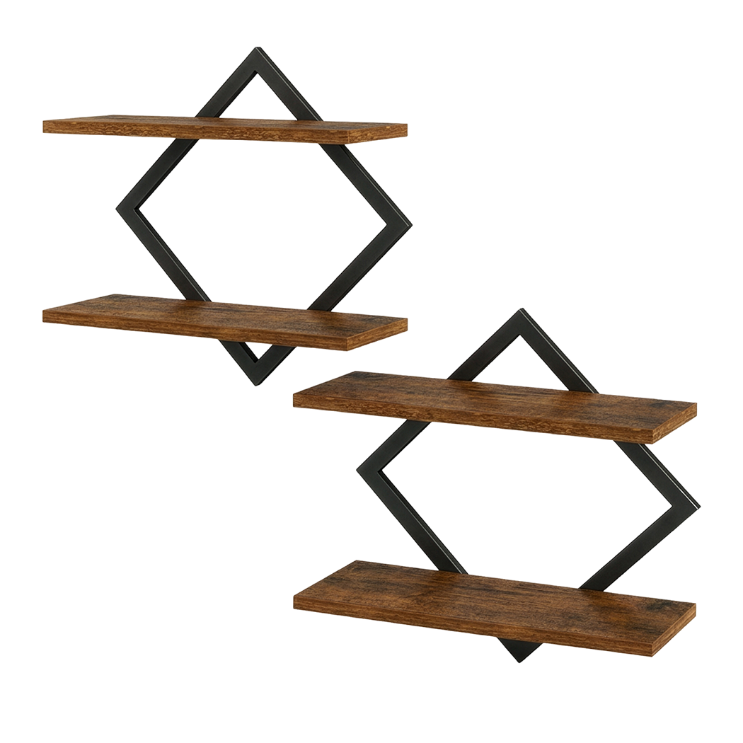 Levede Floating Wall Shelves 2 Pack 2 Tier Industrial Bookshelf Storage Display Shelf - Image 9