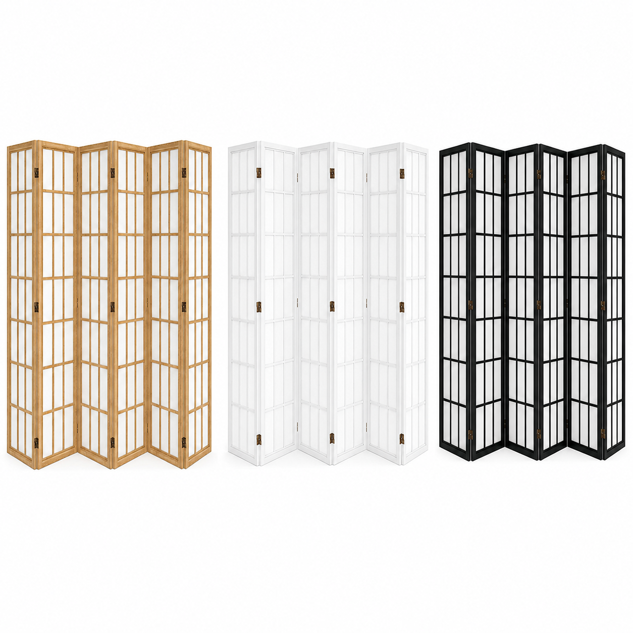 Levede 6 Panel Room Divider Screen 170cm Folding Privacy Partition Wooden Divider Black White Natural