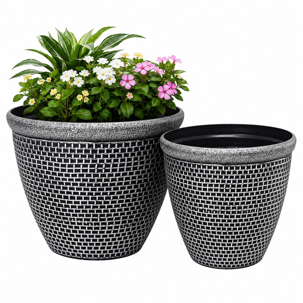 Toque Plastic Plant Pots Set of 2 Outdoor Garden Planters with Drainage Holes 30cm 36cm