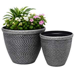 Toque Plastic Plant Pots Set of 2 Outdoor Garden Planters with Drainage Holes 30cm 36cm