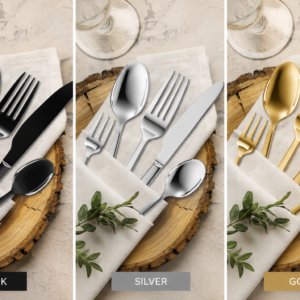 TOQUE 30 Piece Stainless Steel Cutlery Set Travel Camping Tableware Black Silver Gold