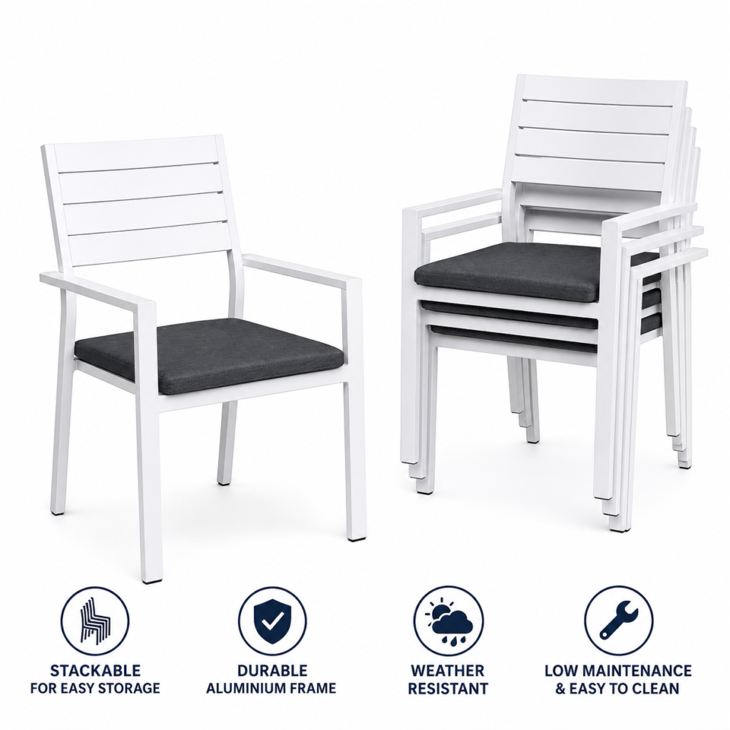 GARDEON 4 Piece Outdoor Dining Chair Set Stackable Aluminium Patio Garden Chairs White