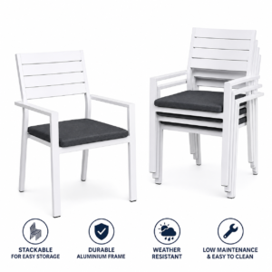 GARDEON 4 Piece Outdoor Dining Chair Set Stackable Aluminium Patio Garden Chairs White