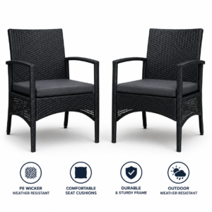 GARDEON Lyra Outdoor Dining Chairs 2 Piece PE Wicker Patio Garden Chair Set Black