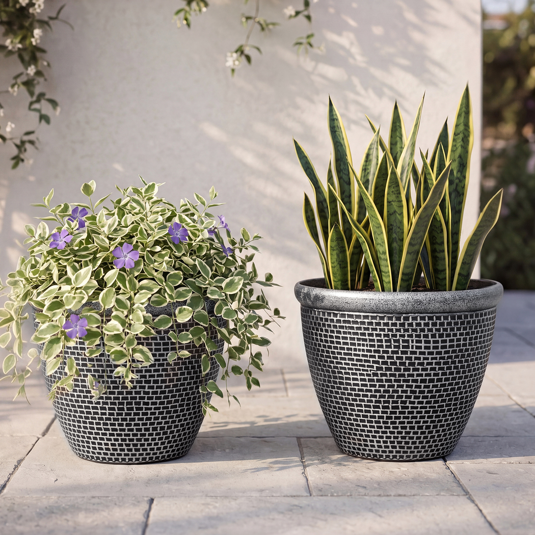 Toque Plastic Plant Pots Set of 2 Outdoor Garden Planters with Drainage Holes 30cm 36cm - Image 9