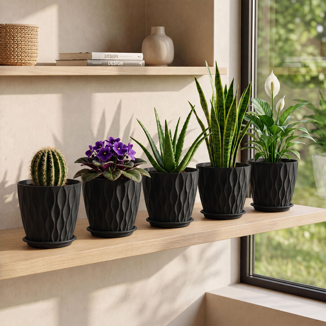 Toque Plant Pots Set of 5 Plastic Planters with Drainage Saucers Indoor Outdoor 20cm - Image 5