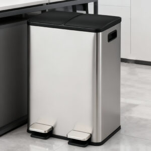 Toque 60L Dual Pedal Bin Stainless Steel Kitchen Rubbish Bin Soft Close 2 x 30L