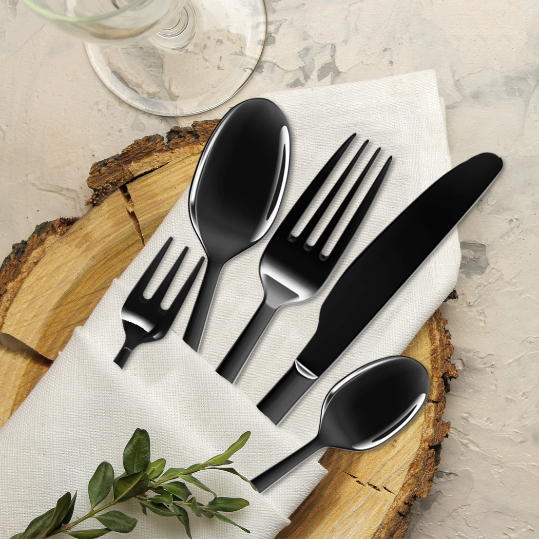 TOQUE 30 Piece Stainless Steel Cutlery Set Travel Camping Tableware Black Silver Gold - Image 5