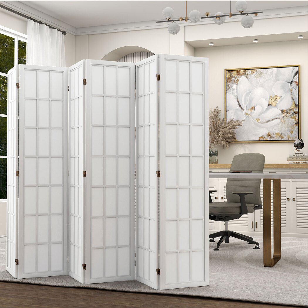 Levede 6 Panel Room Divider Screen 170cm Folding Privacy Partition Wooden Divider Black White Natural - Image 3