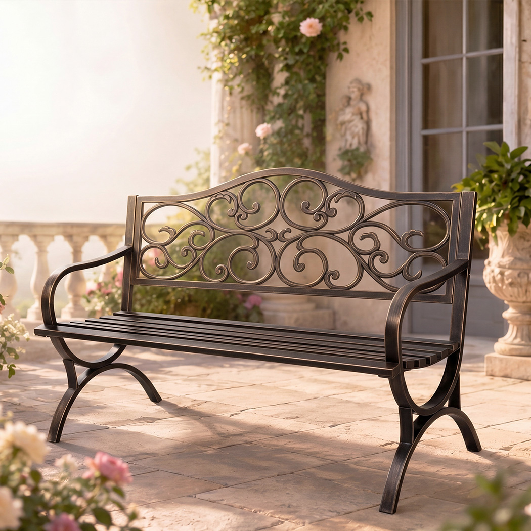 Levede Garden Bench Outdoor Patio Park Bench Antique Bronze Metal 3 Seater 300kg - Image 2