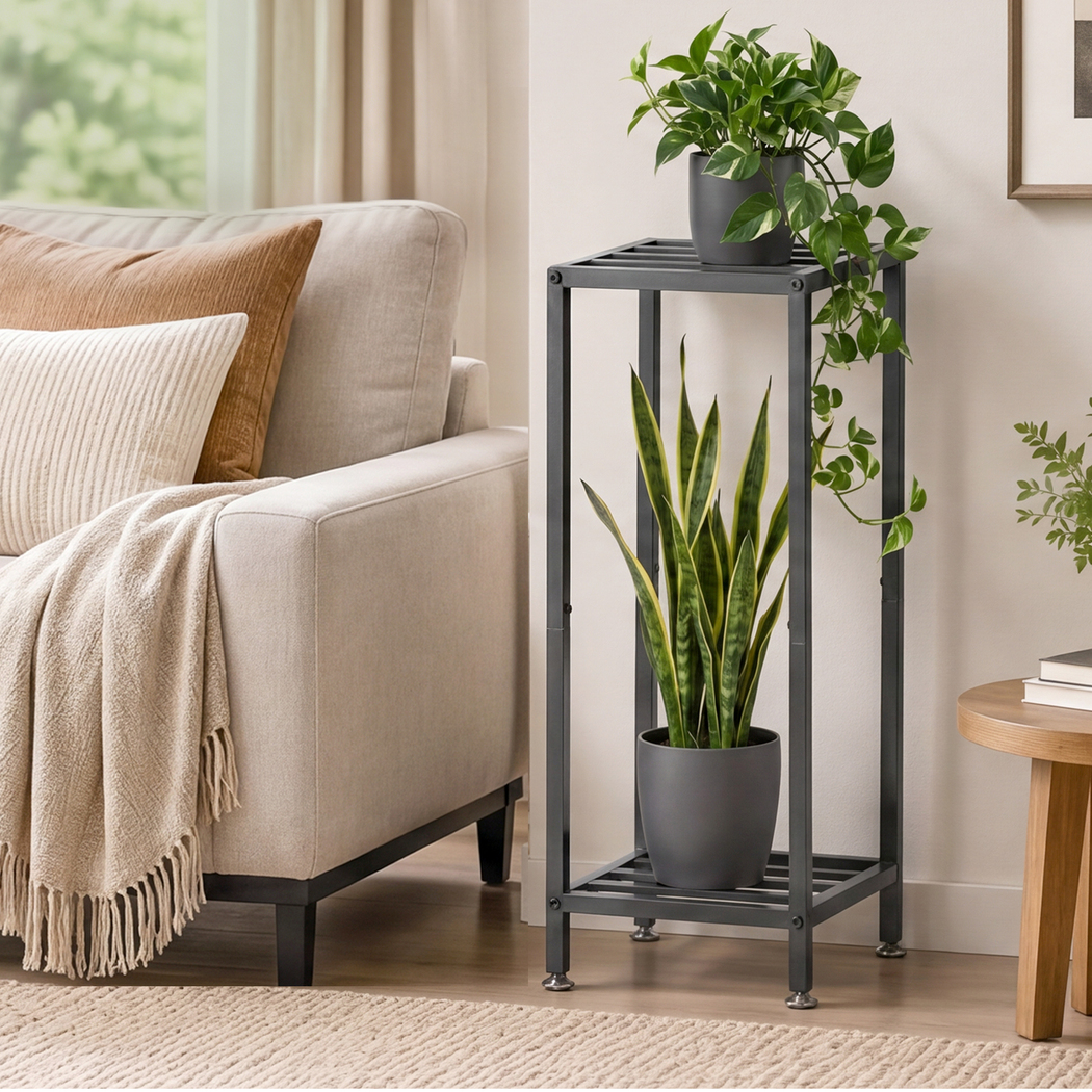 Levede 2 Tier Metal Plant Stand 76cm Indoor Outdoor Plant Shelf Display Rack Black - Image 9