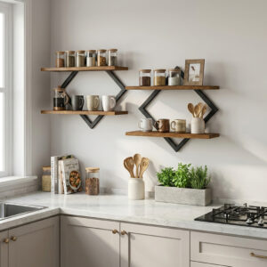 Levede Floating Wall Shelves 2 Pack 2 Tier Industrial Bookshelf Storage Display Shelf