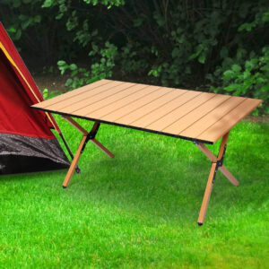 Levede Folding Camping Table Portable Roll Up Outdoor Picnic BBQ Table Oak