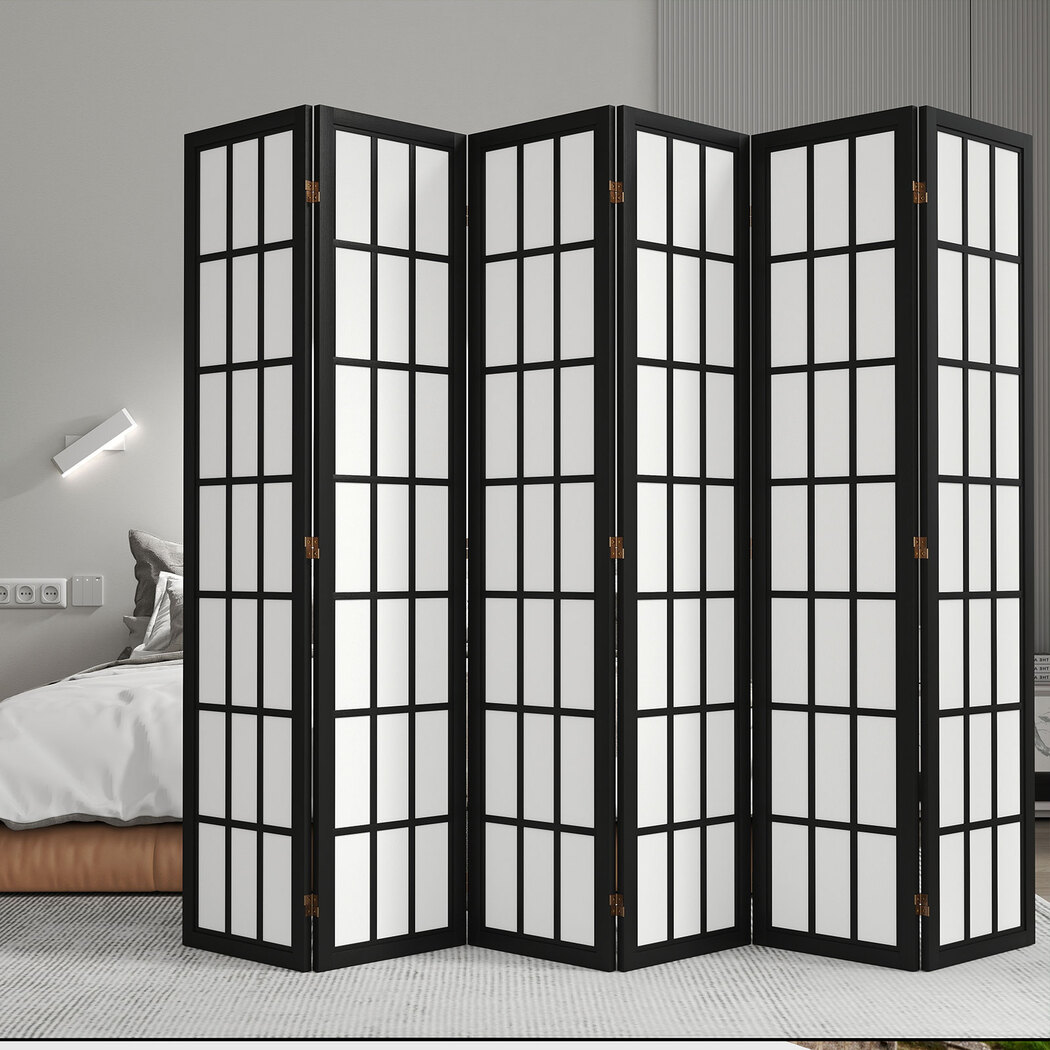 Levede 6 Panel Room Divider Screen 170cm Folding Privacy Partition Wooden Divider Black White Natural - Image 4