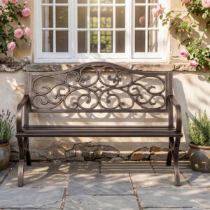 Levede Garden Bench Outdoor Patio Park Bench Antique Bronze Metal 3 Seater 300kg