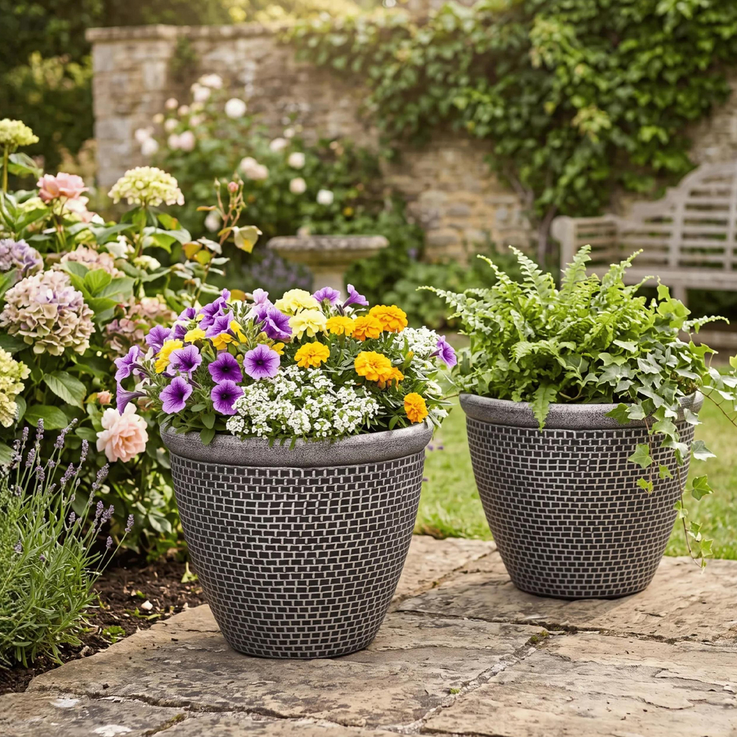 Toque Plastic Plant Pots Set of 2 Outdoor Garden Planters with Drainage Holes 30cm 36cm - Image 10