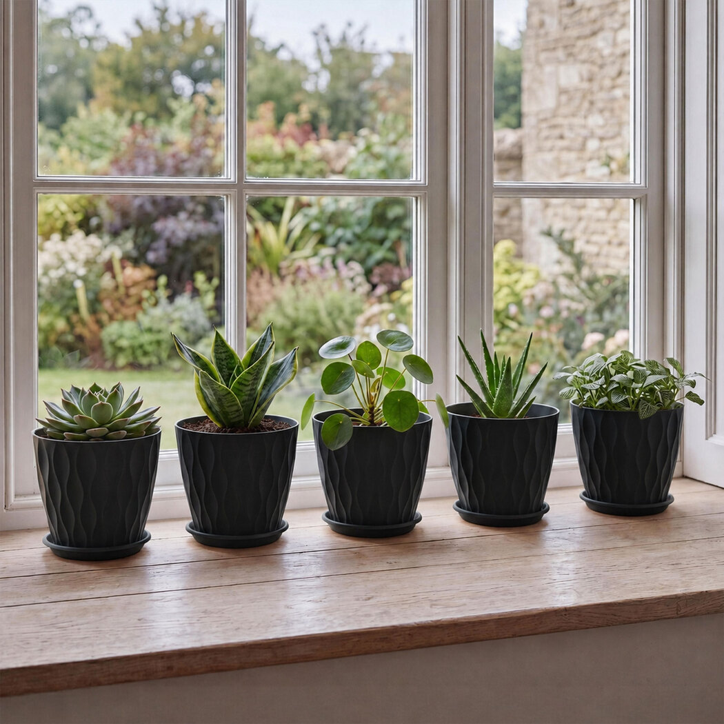 Toque Plant Pots Set of 5 Plastic Planters with Drainage Saucers Indoor Outdoor 20cm - Image 7