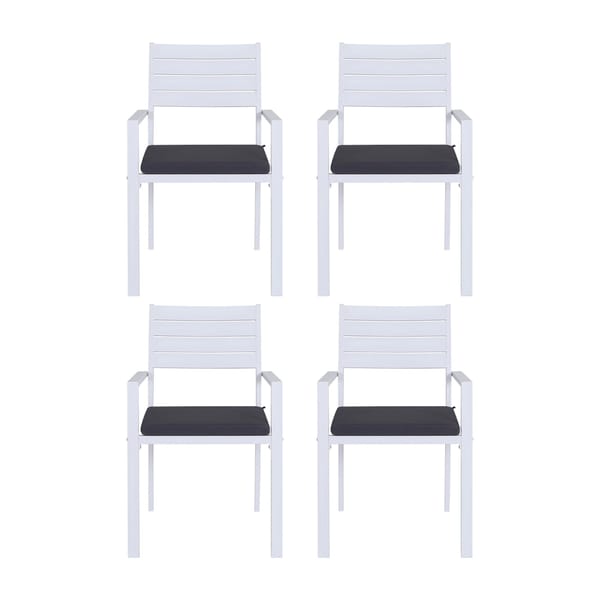 GARDEON 4 Piece Outdoor Dining Chair Set Stackable Aluminium Patio Garden Chairs White - Image 6