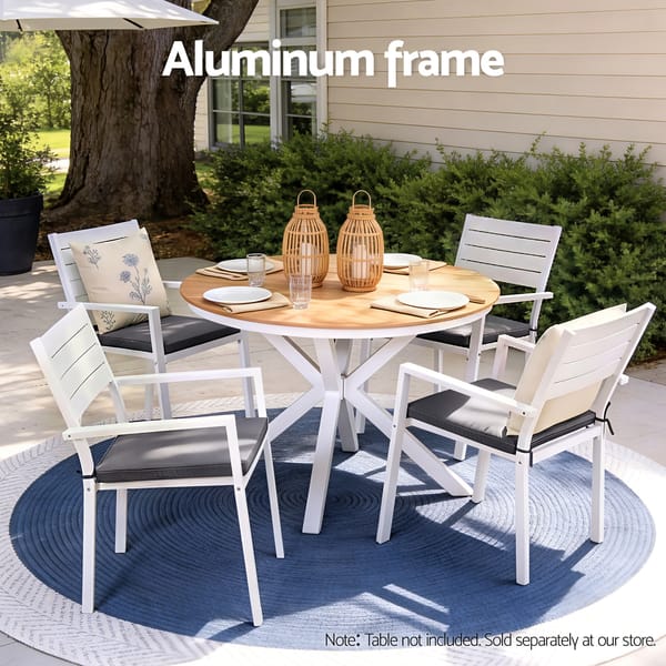 GARDEON 4 Piece Outdoor Dining Chair Set Stackable Aluminium Patio Garden Chairs White - Image 5