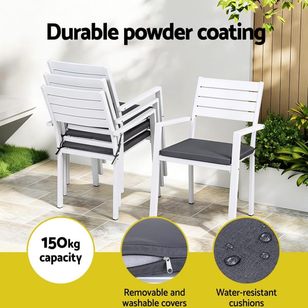 GARDEON 4 Piece Outdoor Dining Chair Set Stackable Aluminium Patio Garden Chairs White - Image 4
