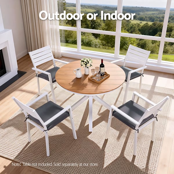 GARDEON 4 Piece Outdoor Dining Chair Set Stackable Aluminium Patio Garden Chairs White - Image 3