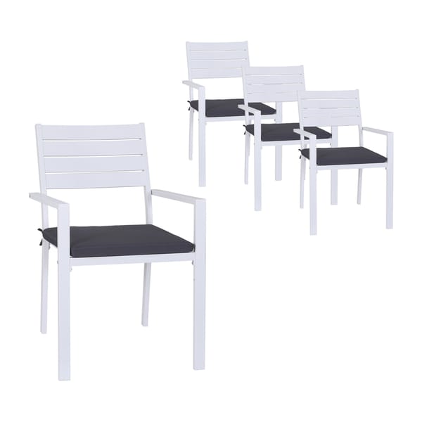 GARDEON 4 Piece Outdoor Dining Chair Set Stackable Aluminium Patio Garden Chairs White - Image 2