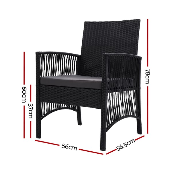 GARDEON Lyra Outdoor Dining Chairs 2 Piece PE Wicker Patio Garden Chair Set Black - Image 6