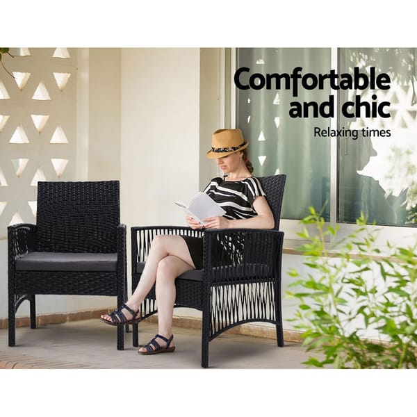 GARDEON Lyra Outdoor Dining Chairs 2 Piece PE Wicker Patio Garden Chair Set Black - Image 5