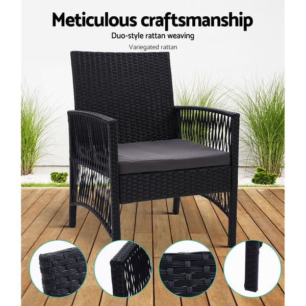 GARDEON Lyra Outdoor Dining Chairs 2 Piece PE Wicker Patio Garden Chair Set Black - Image 4