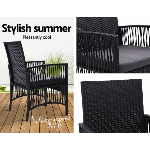 GARDEON Lyra Outdoor Dining Chairs 2 Piece PE Wicker Patio Garden Chair Set Black - Image 3