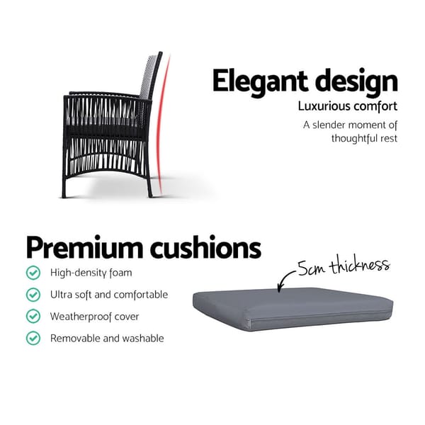 GARDEON Lyra Outdoor Dining Chairs 2 Piece PE Wicker Patio Garden Chair Set Black - Image 2