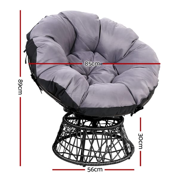 GARDEON Papasan Chair Outdoor Wicker Lounge Chair with Cushion 360° Rotating Black - Image 3