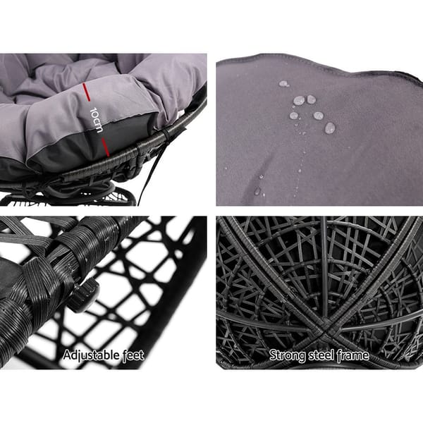 GARDEON Papasan Chair Outdoor Wicker Lounge Chair with Cushion 360° Rotating Black - Image 2