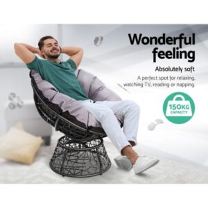 GARDEON Papasan Chair Outdoor Wicker Lounge Chair with Cushion 360° Rotating Black