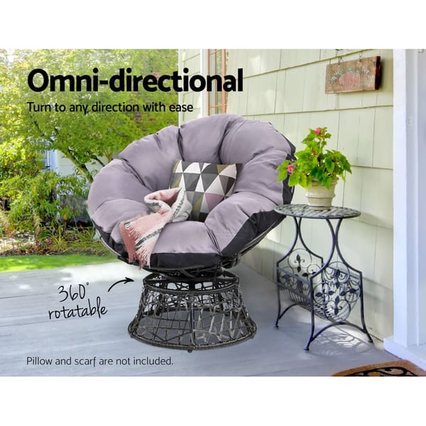 GARDEON Papasan Chair Outdoor Wicker Lounge Chair with Cushion 360° Rotating Black - Image 6