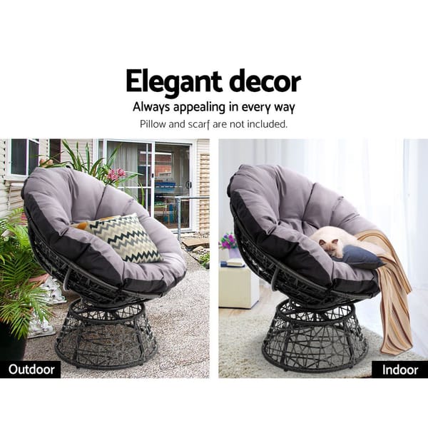 GARDEON Papasan Chair Outdoor Wicker Lounge Chair with Cushion 360° Rotating Black - Image 5