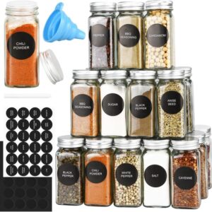 CARLA HOME 24 Glass Spice Jars Set with Labels, Shaker Lids, Funnel & Pen | Kitchen Spice