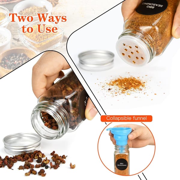 CARLA HOME 24 Glass Spice Jars Set with Labels, Shaker Lids, Funnel & Pen | Kitchen Spice - Image 8