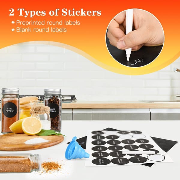 CARLA HOME 24 Glass Spice Jars Set with Labels, Shaker Lids, Funnel & Pen | Kitchen Spice - Image 7