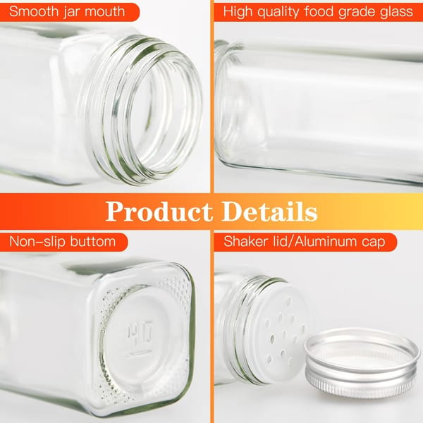 CARLA HOME 24 Glass Spice Jars Set with Labels, Shaker Lids, Funnel & Pen | Kitchen Spice - Image 6