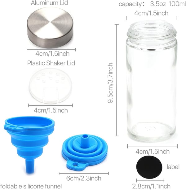 CARLA HOME 24 Glass Spice Jars Set with Labels, Shaker Lids, Funnel & Pen | Kitchen Spice - Image 5