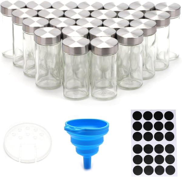 CARLA HOME 24 Glass Spice Jars Set with Labels, Shaker Lids, Funnel & Pen | Kitchen Spice - Image 2