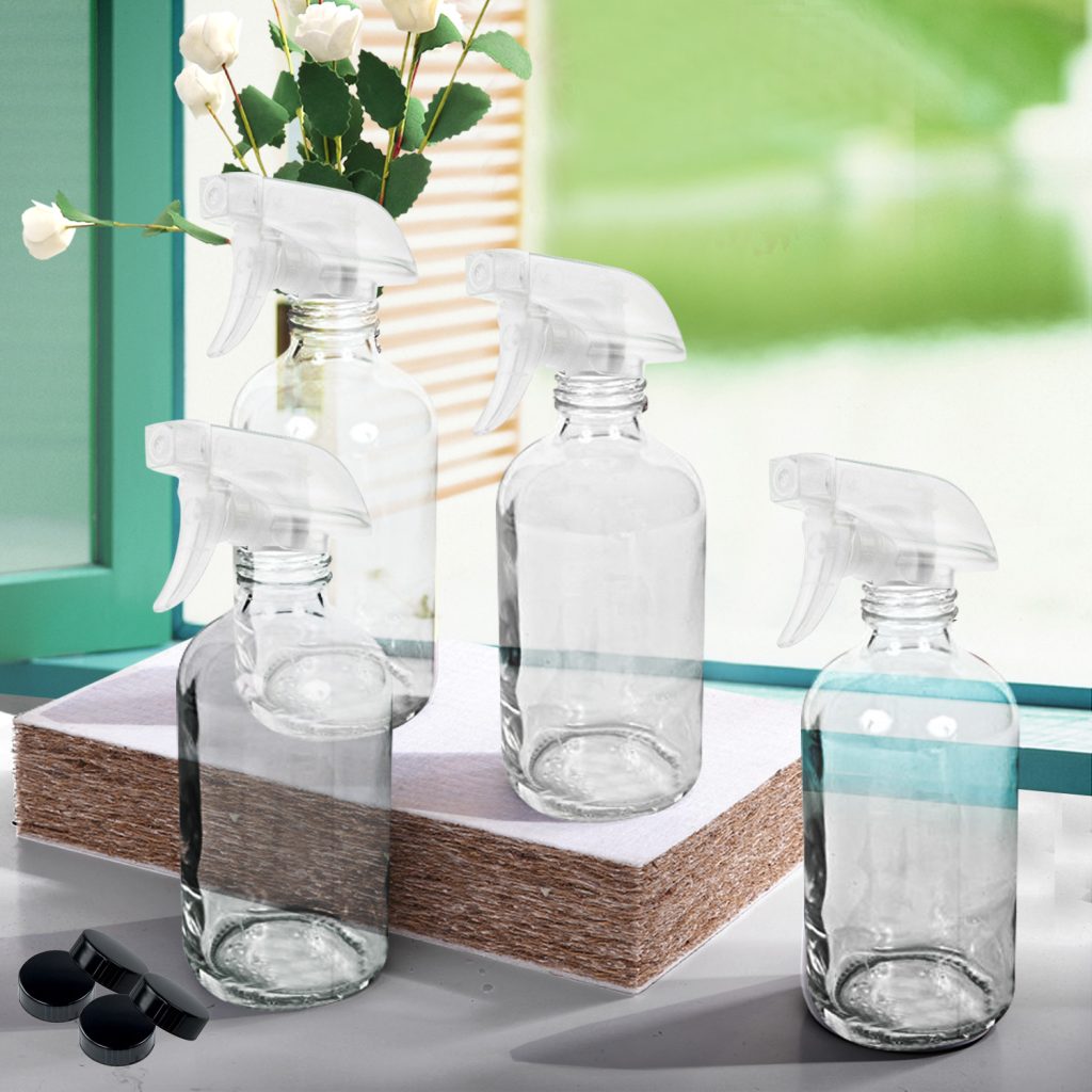 4 x 500ml Clear Glass Spray Bottles with Trigger Sprayers | Refillable Cleaning, Plant & Household Spray Set