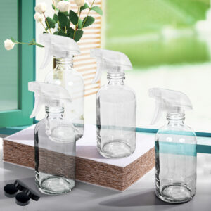 4 x 500ml Clear Glass Spray Bottles with Trigger Sprayers | Refillable Cleaning, Plant & Household Spray Set