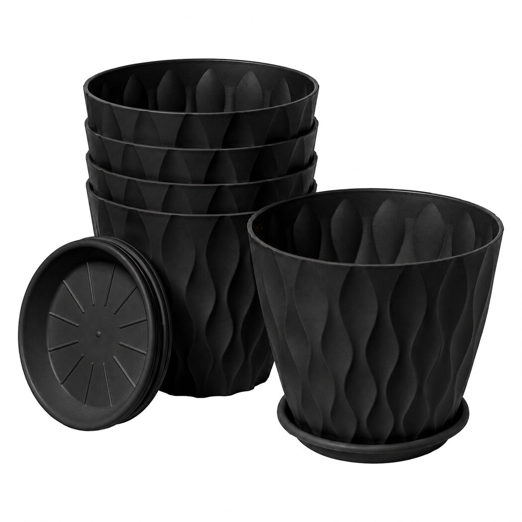 Toque Plant Pots Set of 5 Plastic Planters with Drainage Saucers Indoor Outdoor 20cm - Image 11