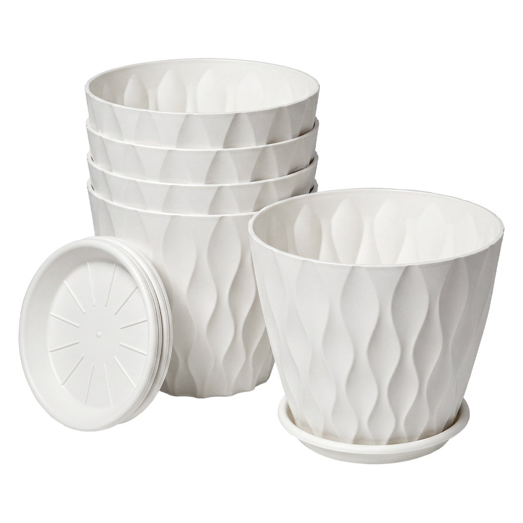 Toque Plant Pots Set of 5 Plastic Planters with Drainage Saucers Indoor Outdoor 20cm - Image 6