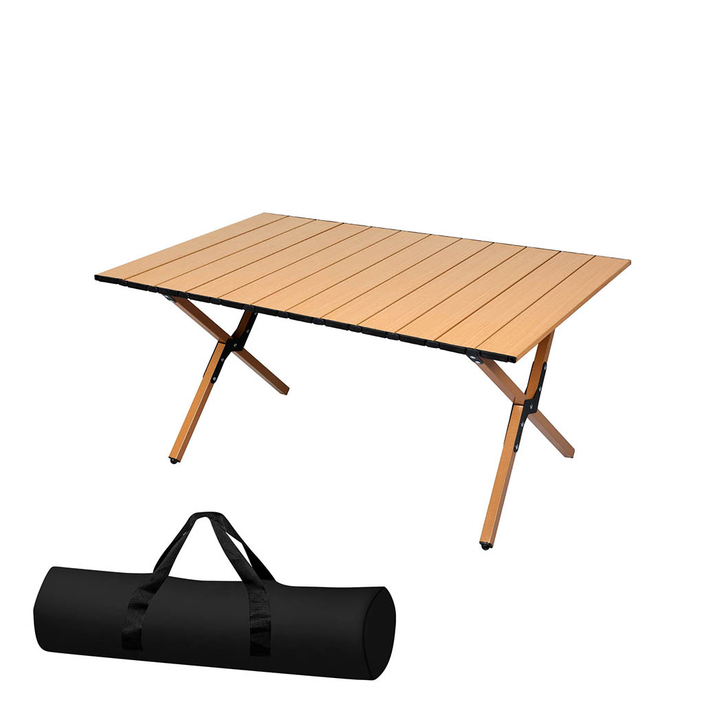 Levede Folding Camping Table Portable Roll Up Outdoor Picnic BBQ Table Oak - Image 8