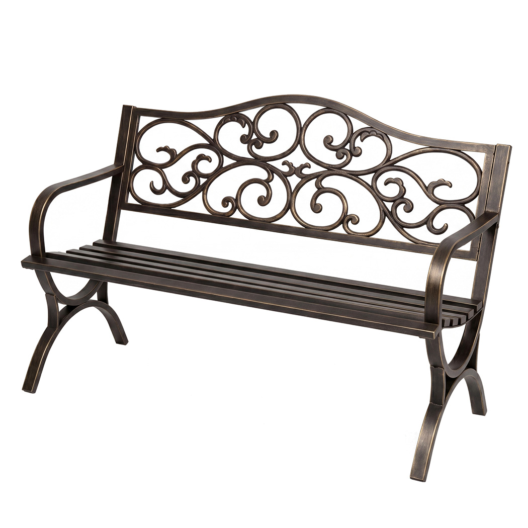 Levede Garden Bench Outdoor Patio Park Bench Antique Bronze Metal 3 Seater 300kg - Image 8