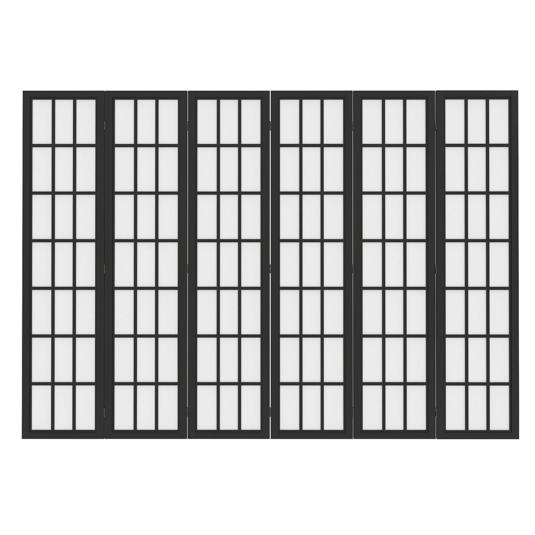 Levede 6 Panel Room Divider Screen 170cm Folding Privacy Partition Wooden Divider Black White Natural - Image 7