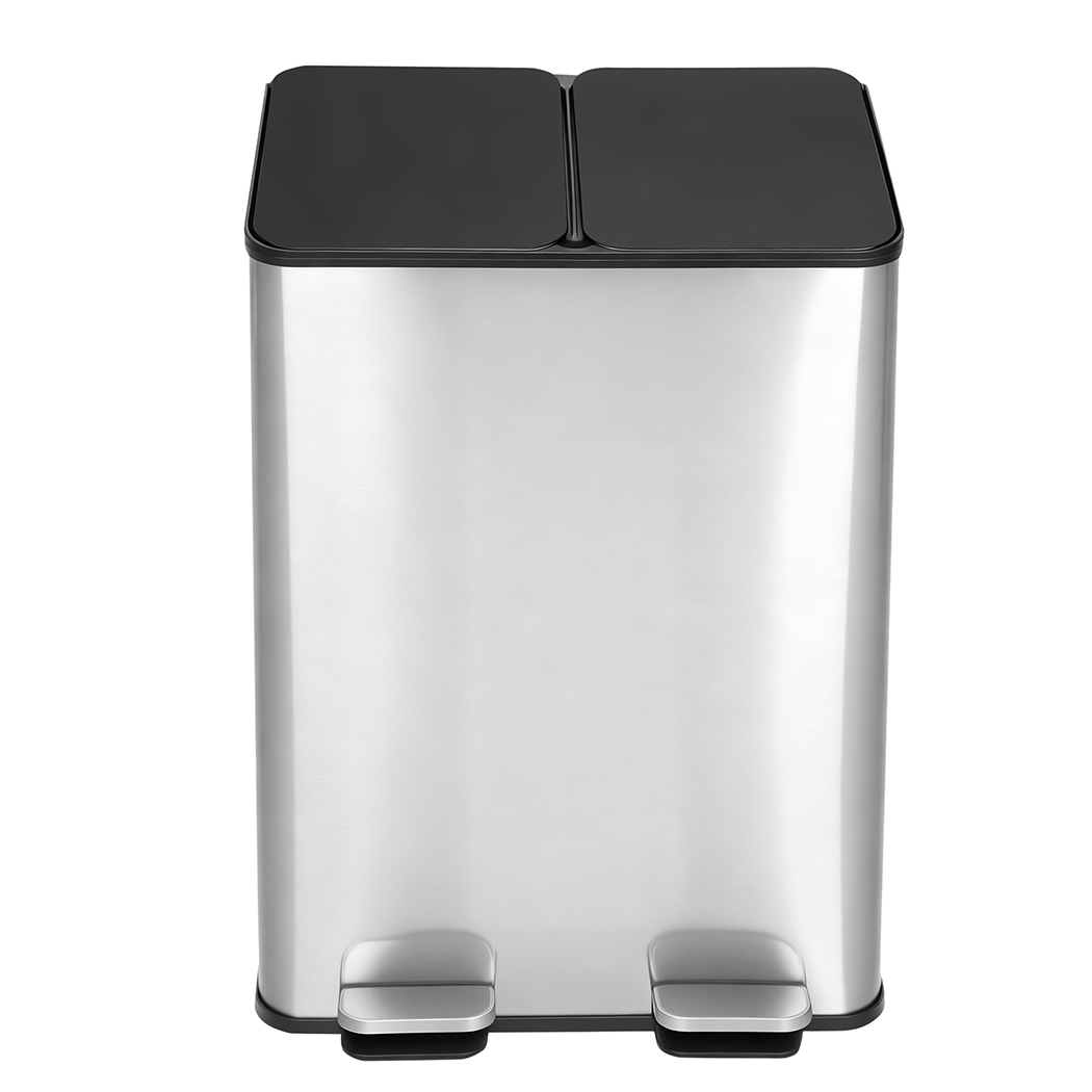 Toque 60L Dual Pedal Bin Stainless Steel Kitchen Rubbish Bin Soft Close 2 x 30L - Image 7